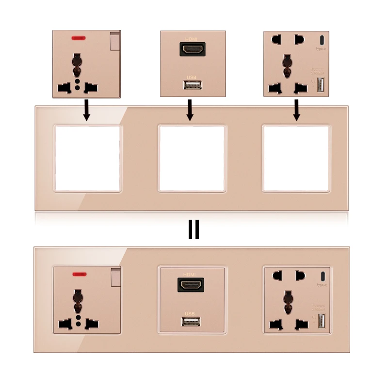 novski wall mount module diy European standard golden glass panel socket switch button free combination function