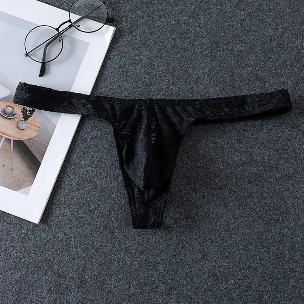 Lace Floral Sexy Men's Underwear Solid Hollow Perspective Thong Comfort Bugle Enhance Sissy G-String Gay Low Rise T-back Panties