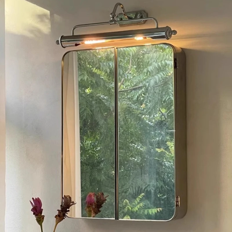 

Retro Hanging Mirror Cabinet Nordic Wall Hanging Folding Mirror Cabinet Bathroom Entrance Household Dressing Mirror Simple