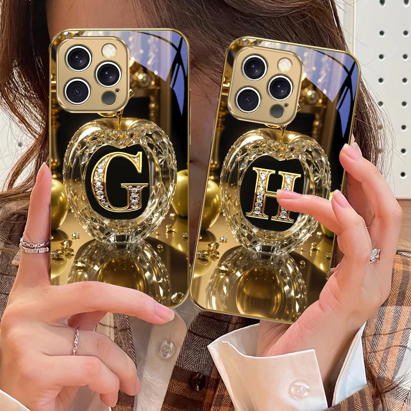 เคสโทรศัพท์มือถือกระจกสีทองลายตัวอักษร 'F' รุ่นหรูหรา สำหรับ iPhone 16 17Pro Max 15 Pro 14 13 Plus 12 Mini 11Pro Max XR 16E 17 Air