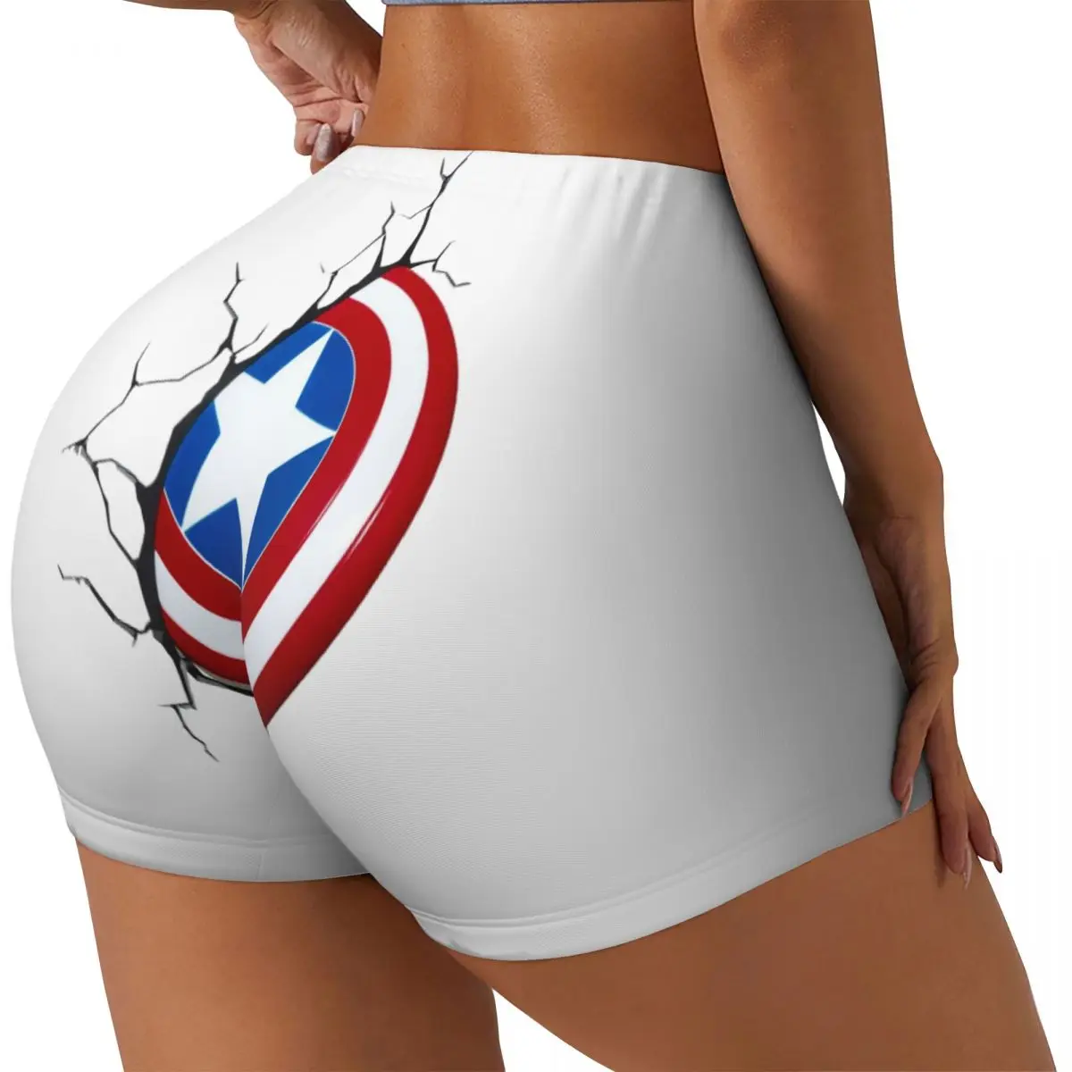 Custom Comics Captain America Shields Workout Biker Running Shorts Women's Gym Yoga Shorts