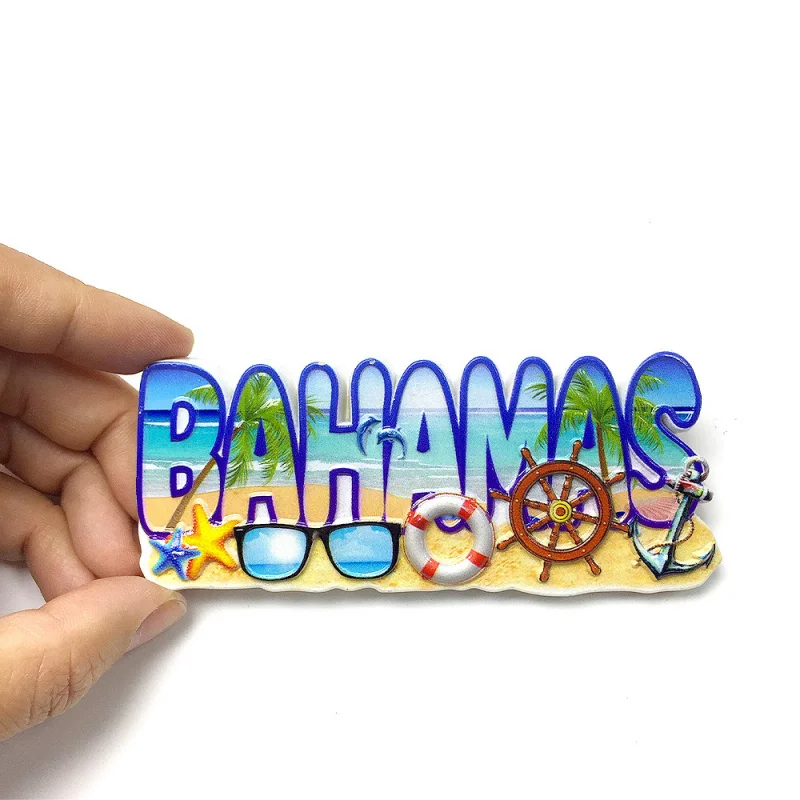 

3D Resin Bahamas Refrigerator Magnet Beach Theme with Palm Tree Sunglasses Lifebuoy - Room Decorations Magnets Fridge Iman Never