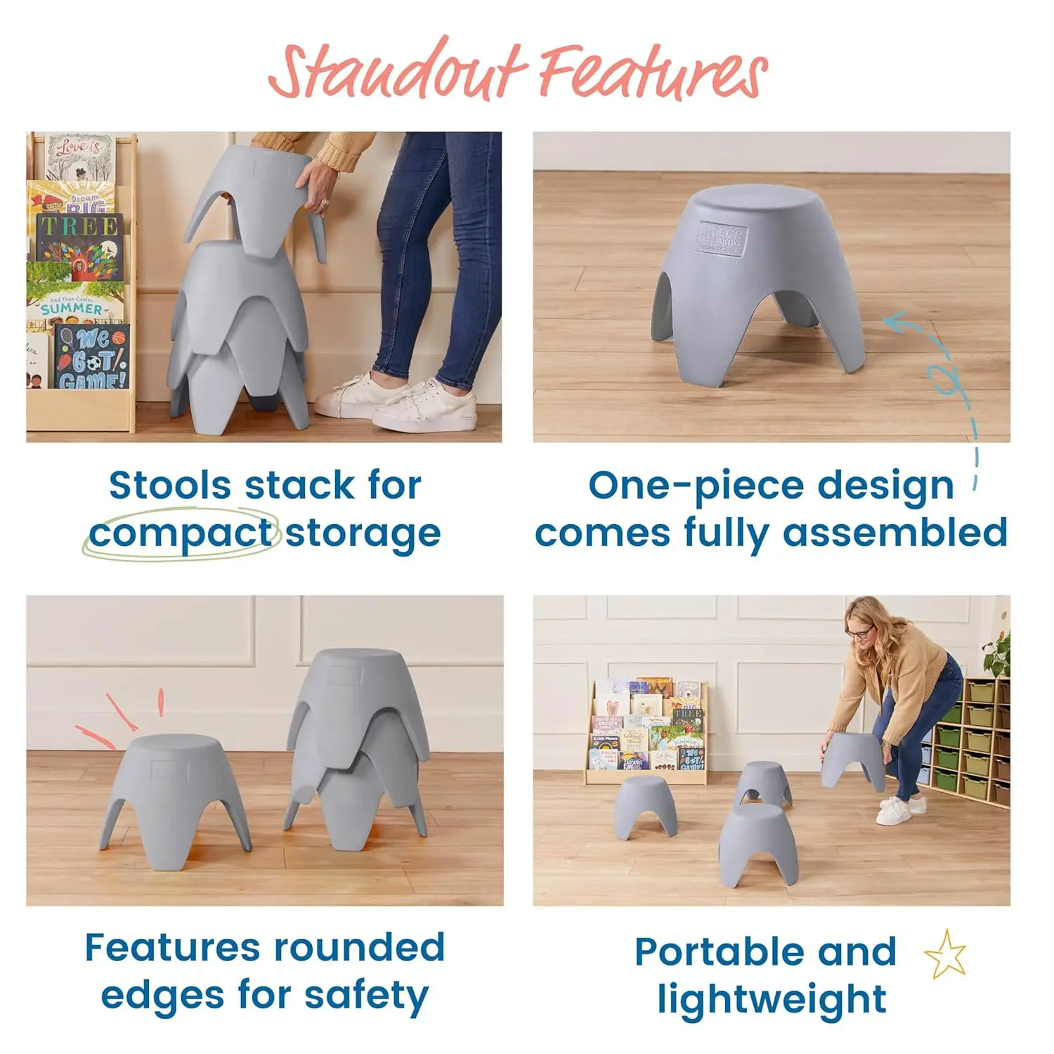 Conjunto de bancos, assento flexível, cinza claro, pacote com 4