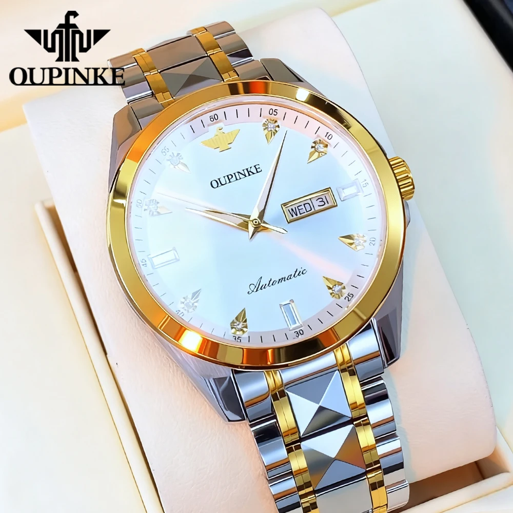 OUPINKE Orologi da uomo 3286 Luxury Business Orologio meccanico automatico originale per uomo Acciaio al tungsteno Specchio zaffiro Impermeabile