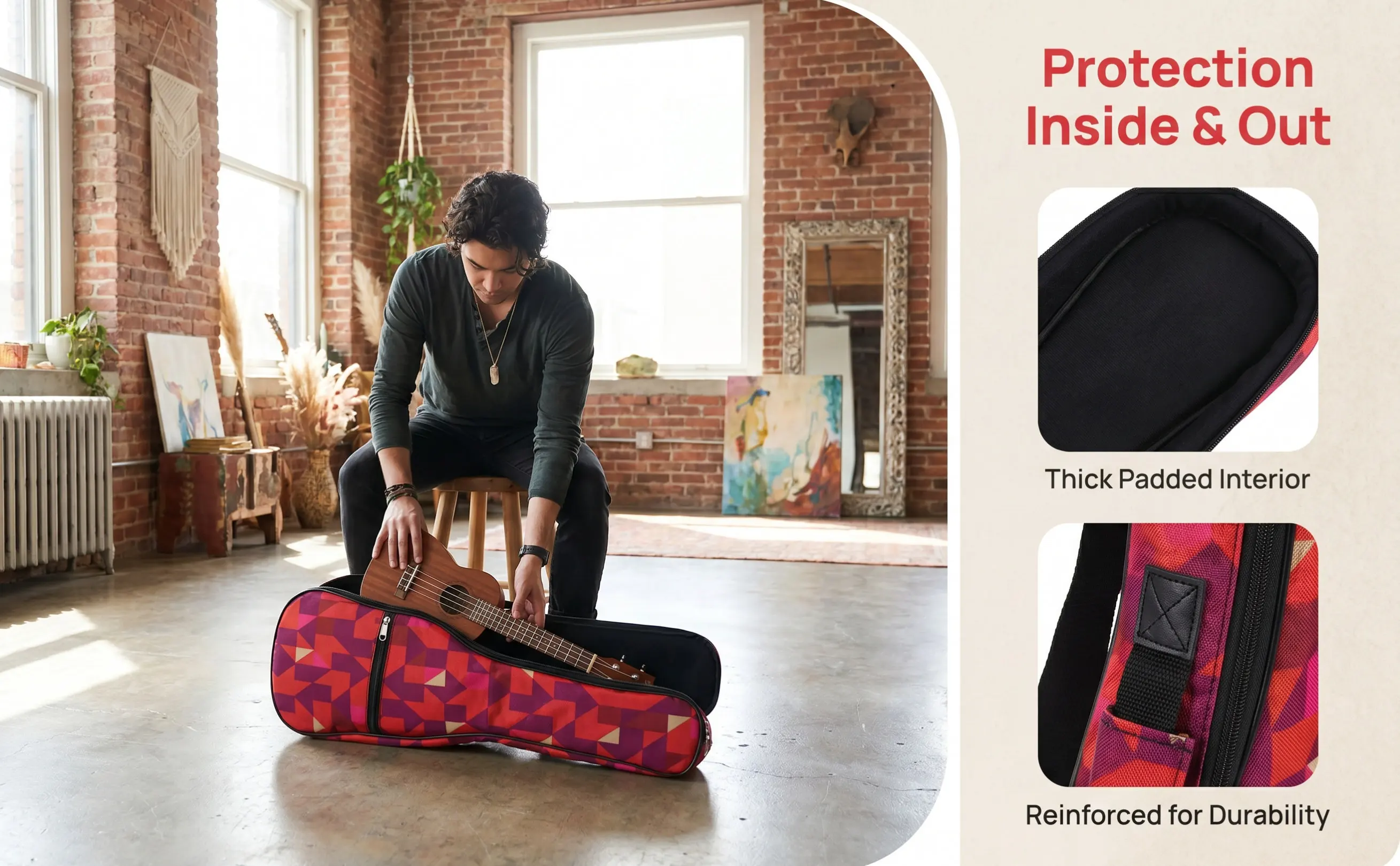 Portable Ukulele Backpack Stylish Simple Design Waterproof Oxford Cloth Full Protection Shock Absorbing for Travel Outdoor