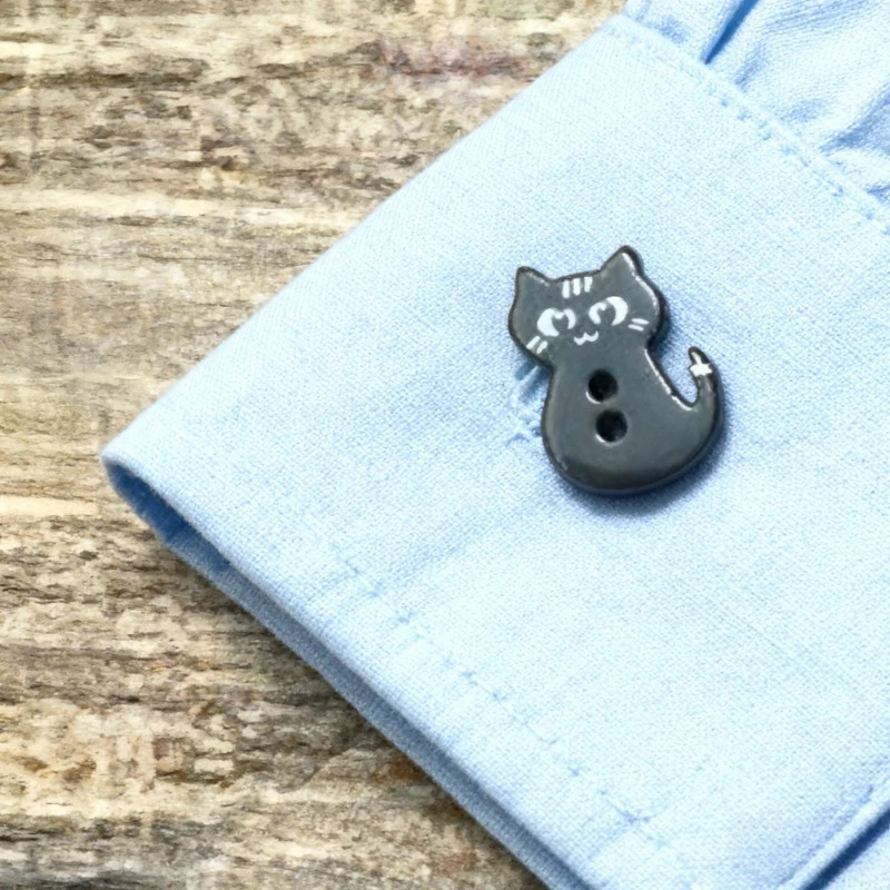 10pcs Cute Black Cat Buttons with Fringe for Kids Shirts DIY Headwear Crafts Accessories Apparel Sewing Supplies Buttons