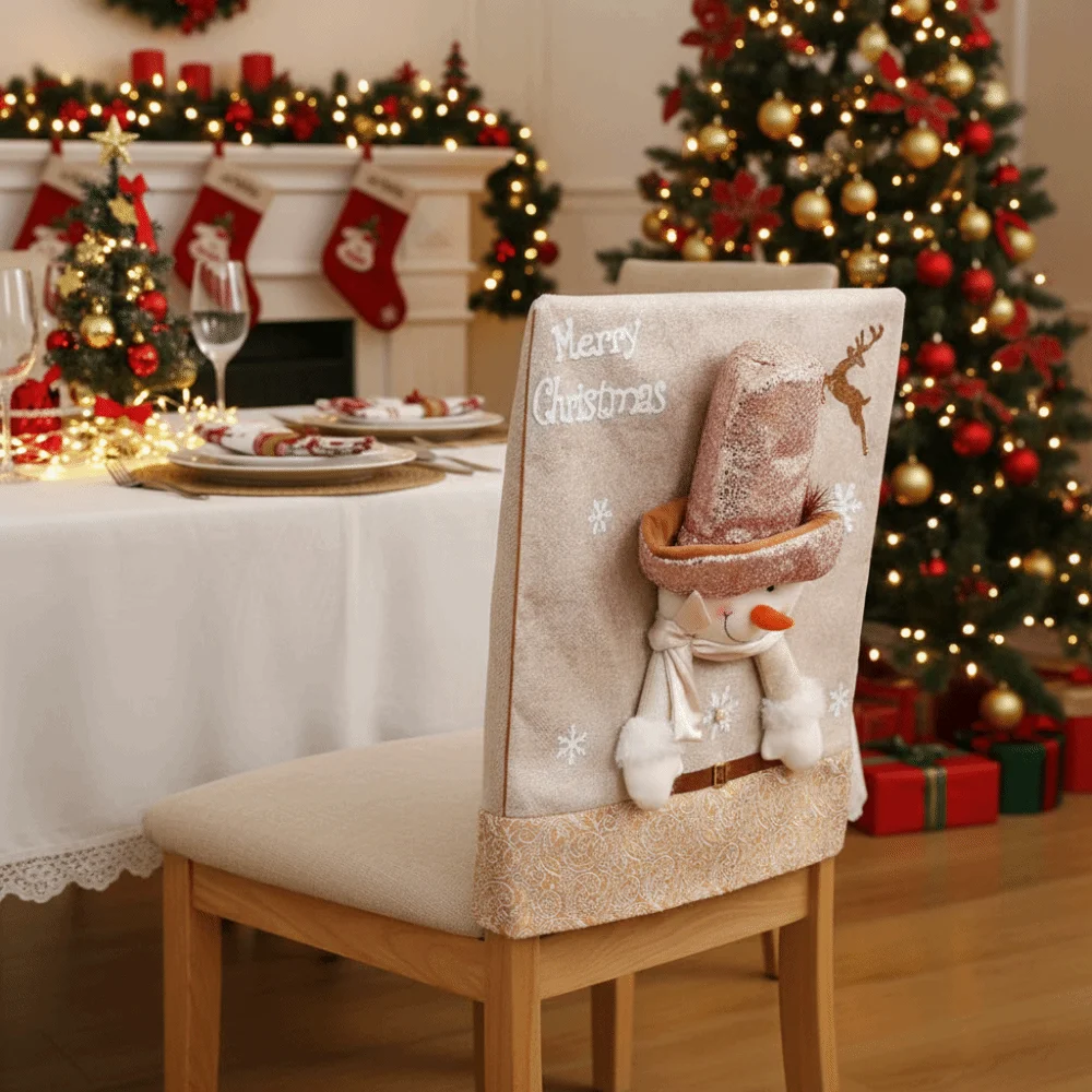 Dress-up Props Cartoon Christmas Chair Cover Soft Stretch Seat Protector Removable Glitter Christmas Table Decor Kitchen