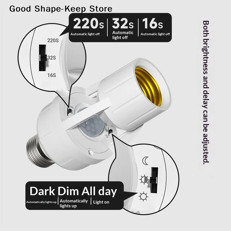 dailyE27 PIR Motion Sensor Bulb Base Adapter Auto On/Off No Wiring Required for Stair Hallway Garage Night UseDaily products