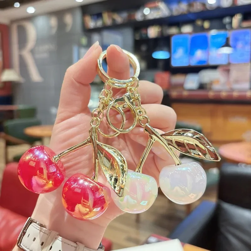 Colorful Resin Cherry Keychain Pendant for Bags Backpacks and Purses Adorable Girly Accessory Trendy Fashion Jewelry Gift for Te