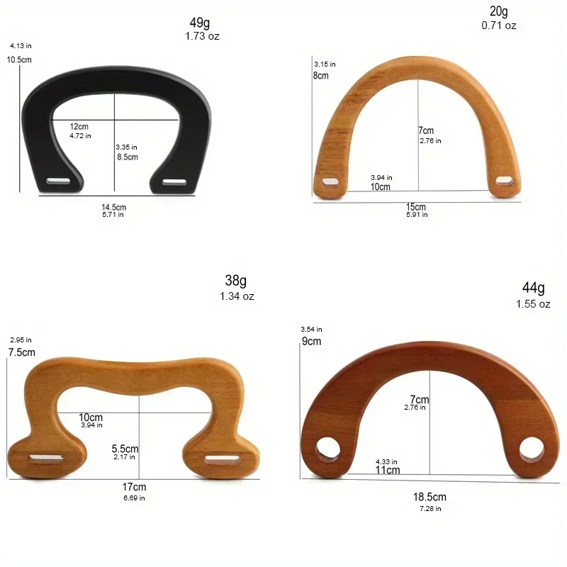 2PCS round hole semi-circle flat wood retro bag handle M-shaped C-shaped oak DIY beach bag handle small arched money handle