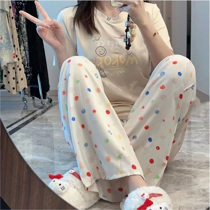 

Wide-leg Pants for Women's Thin Trousers Casual Loose Pajama Pants Polka Dot Print Sleep Wear Bottoms Home Woman Pajamas Pj New