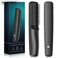 Negative Ion Men Beard Straightener Brush Wireless Hair Straightener Brush USB Charge Hair Straightening Comb Hair Style Tools