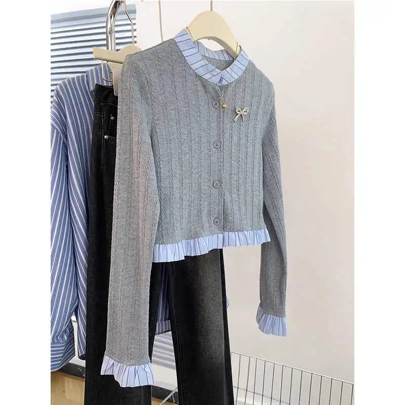 

Корейский вязаный открытый кардиган с узлом, женский осенний новый свитер Lazy Sle Jaet Design Long Sve Top