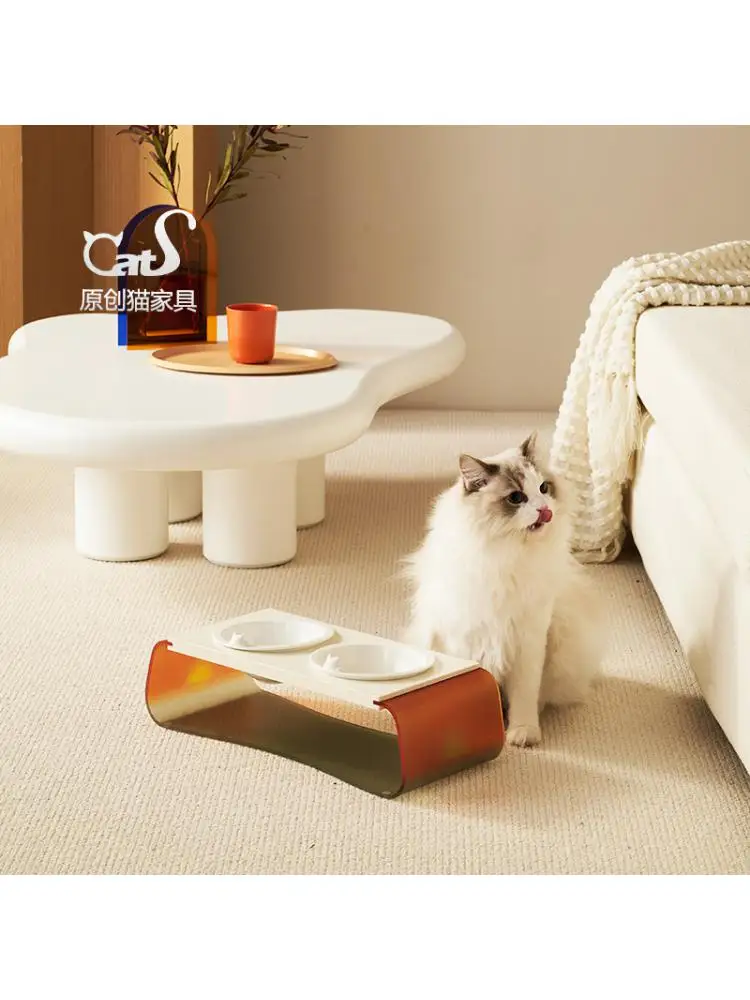 Acrylic Double Bowl Cat Dining Table Cat Bowl Holder Cat Food Basin Drinking Water Feeding Pet Bowl