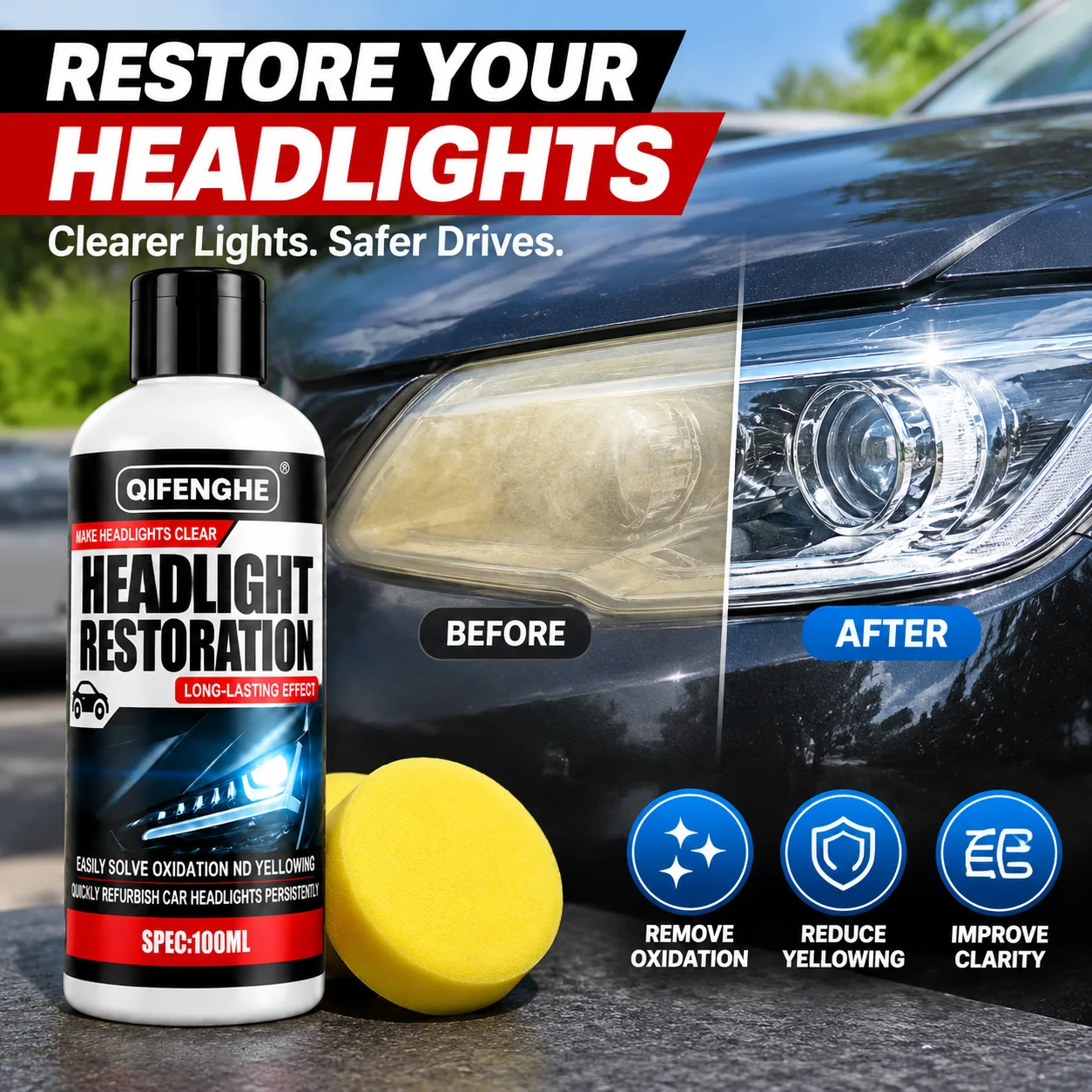 Car Headlight Restoration Polish Fluid Automotive Headlight Oxidation Yellowing Scratches Blurring Enhancement Crystal Plating
