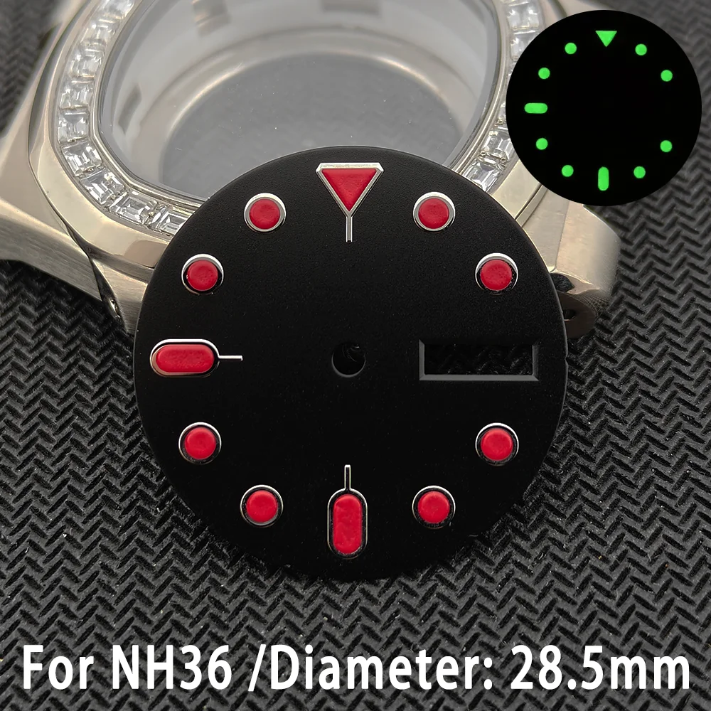 28.5mm Dials Suitable For NH35 NH36 Blue Luminous Week Display Complete Calendar Watch Accessory Part  Modification Parts