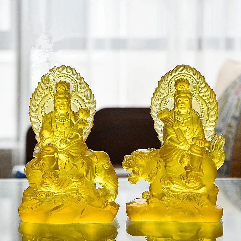 Pocket Small 11cm Yellow Resin Manjusri Buddha Statue ,Samantabhadra Tibetan Suppliers Home Putting Decorations Figurines