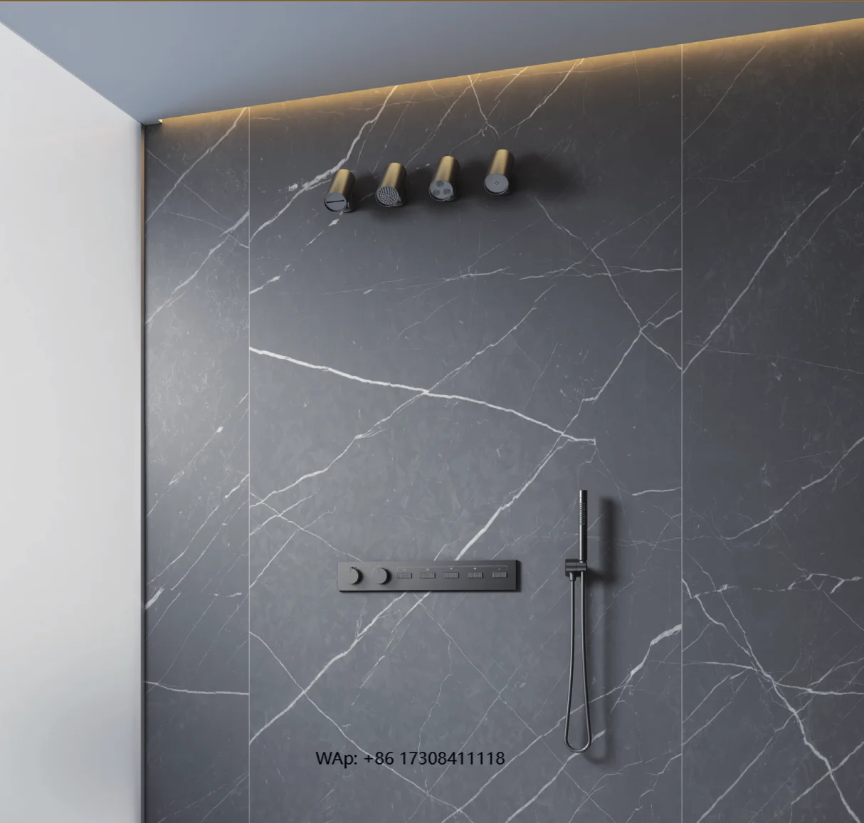 In Wall Mounted Shower Faucet Concealed Brass Silver Surface Bathroom Shower Set with Pressure Balanced Valve