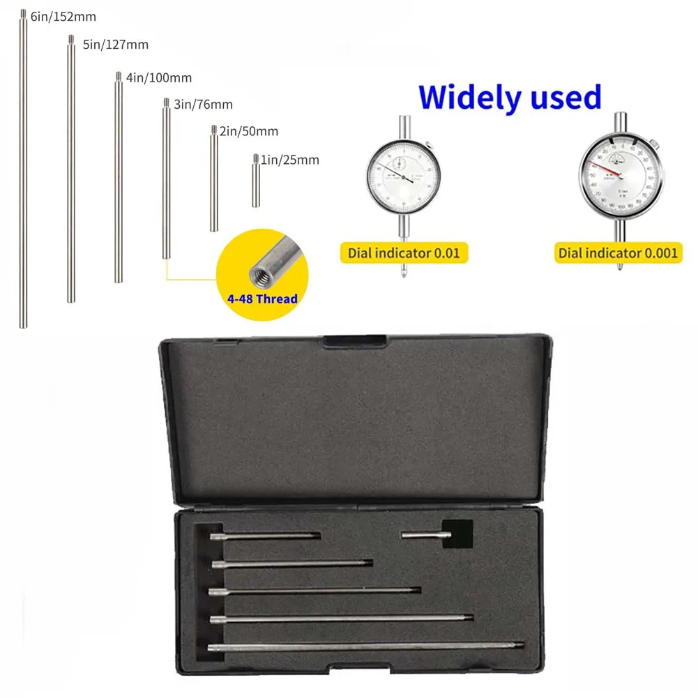 2025 Metal Extension Rod Set 6pcs 30-150mm For Digital Dial= Indicators 4-48 Thread Stem Gauge Tools Workshop Measuring Kit view 5