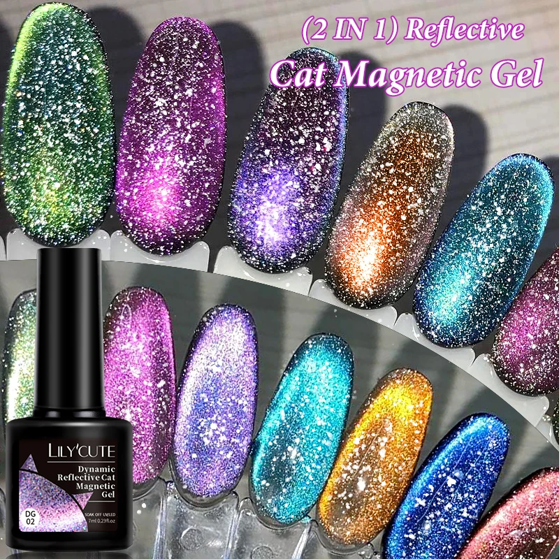 LILYCUTE 7 مللي ديناميكية عاكسة بريق القط المغناطيسي العين جيل للأظافر البولندية شبه دائم نقع قبالة الأشعة فوق البنفسجية LED مسمار الفن الورنيش #1
