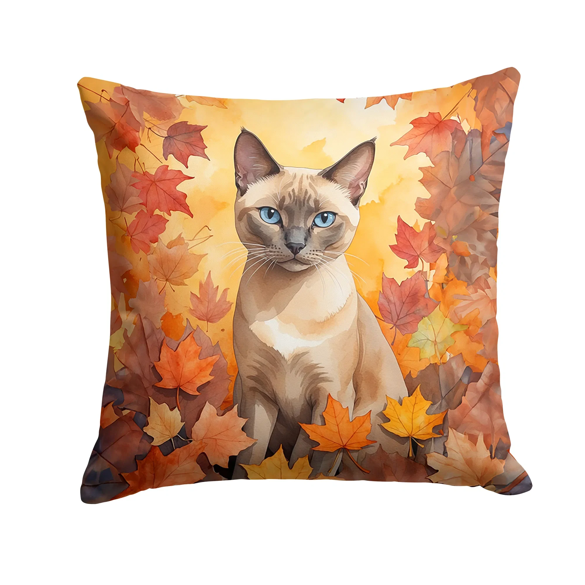 14Hx14W Tonkinese Cat in Fall Leaves Throw Pillow Washable Indoor Outdoor Decorative Pillow for Couch Bed Patio