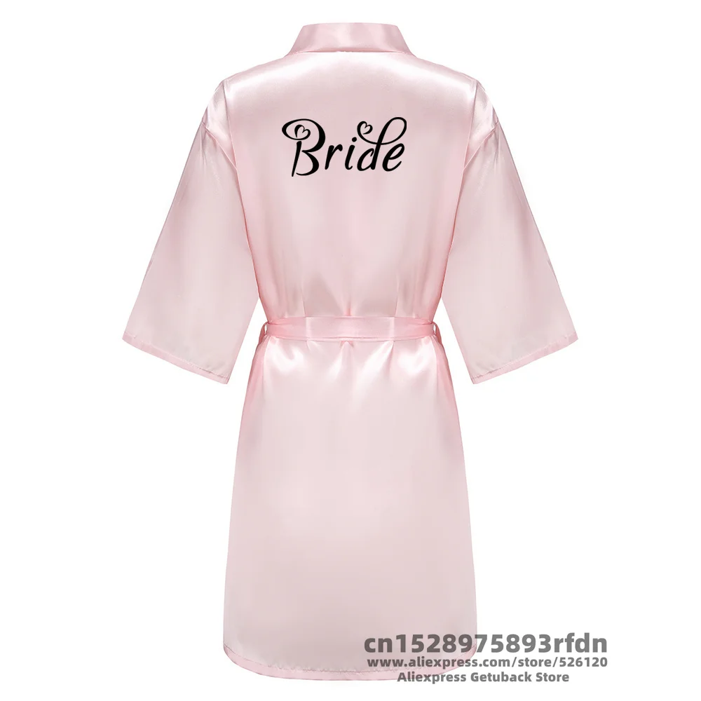 Bride Bridesmaid Robe With Black Letters Mother Sister of the Bride Wedding Gift Bathrobe Kimono Satin Robes