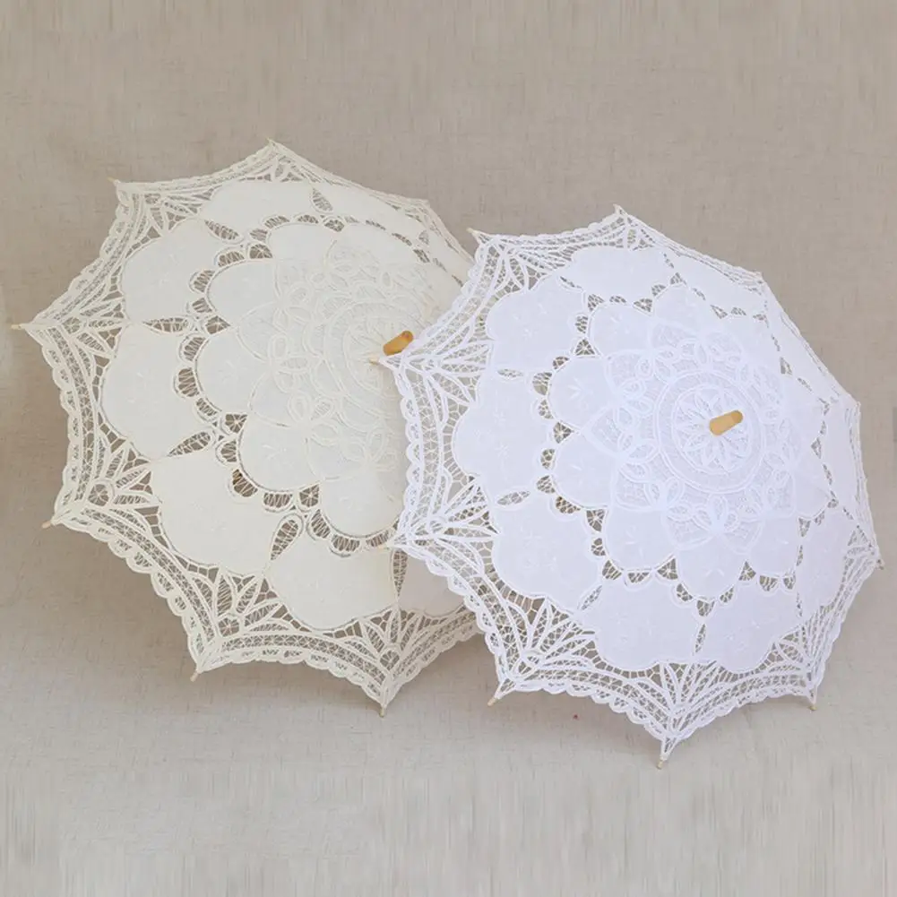 Convenient Sun Umbrella Delicate 2 Colors Lace Flower Pattern Visual Effect Sunshade Cotton Summer Umbrella for Dancing Decor