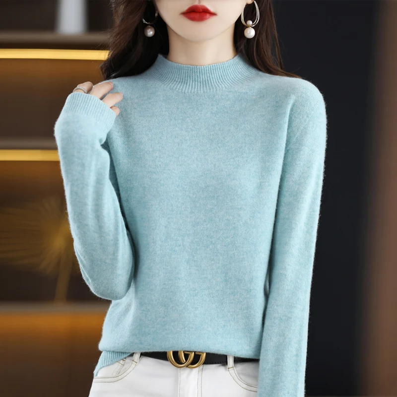 Spring Autumn New Cashmere Sweater 100% Wool Knitted Pullover Women\'s Clothing  Round Neck Long sleeved Tops