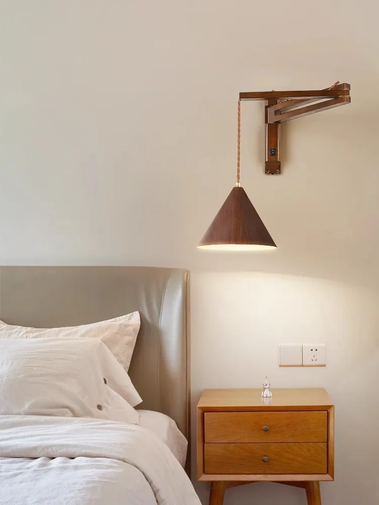 Modern Log Wall Lamp Retractable Foldable Bedside Lamp Nordic Rocker Arm Aisle Lamp Corridor Restaurant Bedroom Lamp