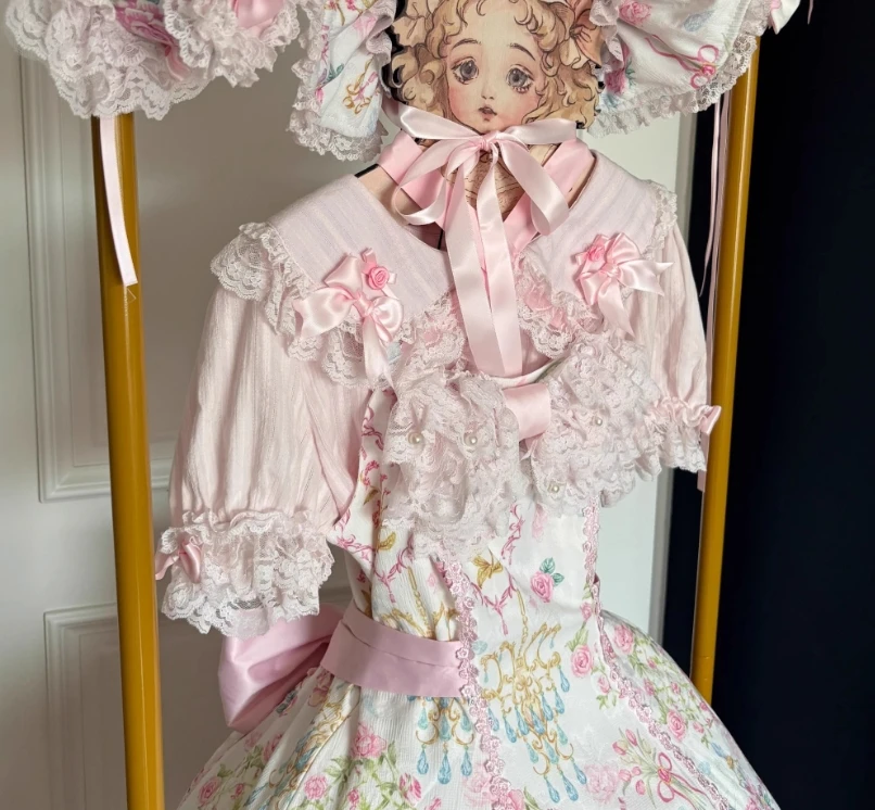 

Новая летняя милая милая розовая рубашка Лолиты для девочек с короткими рукавами и кружевным бантом, женская хлопковая блузка с кукольным воротником, топы Blusas Mujer