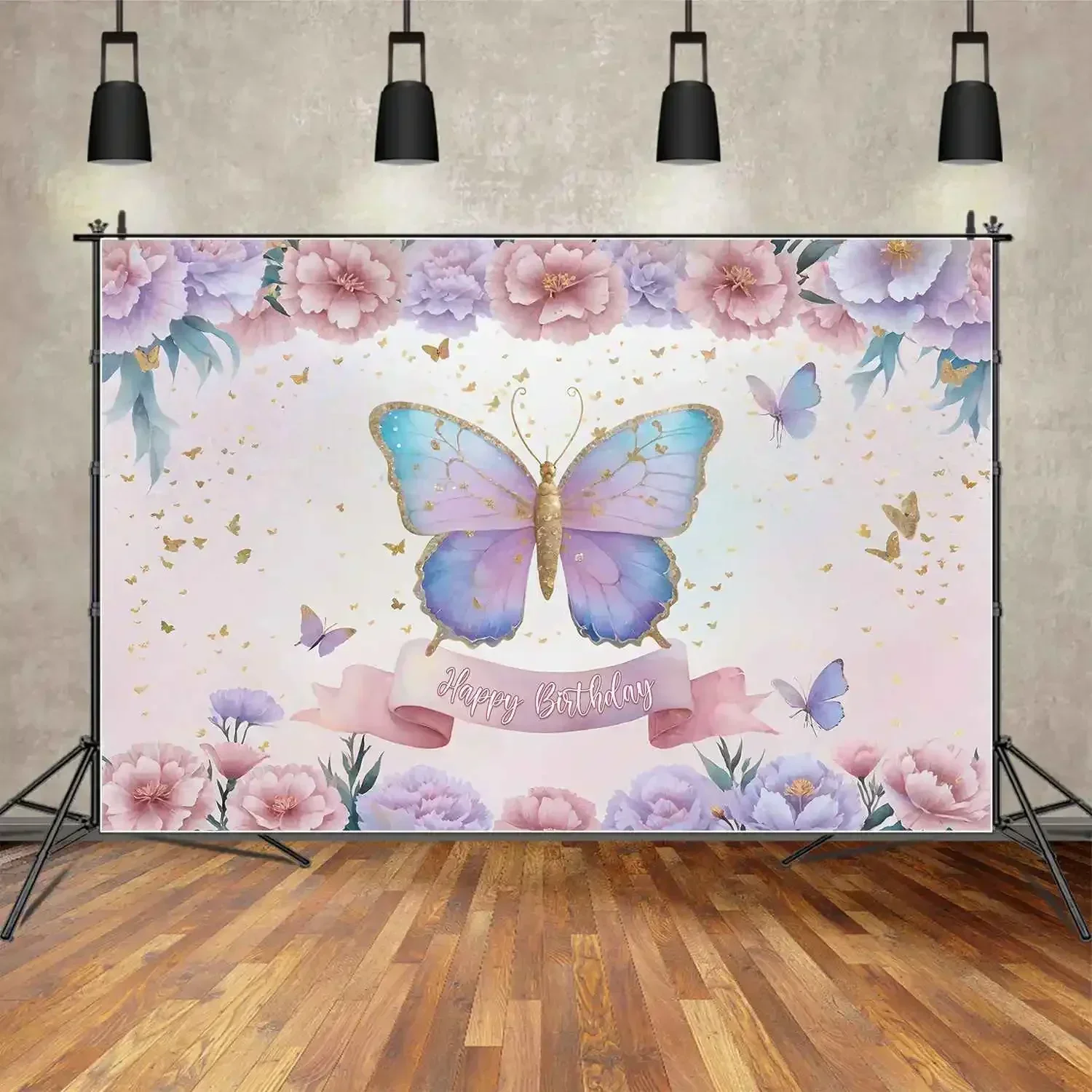 MOON.QG Backdrop Butterfly Oh Baby Shower Happy Birthday Banner Background for Photography Custom Party Decoration Photo zone