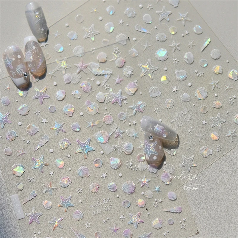 Letnie Plażowe Naklejki na Paznokcie z Motywem Oceanu: Muszle, Rozgwiazdy, Muszli, Gwiazd, Bańek Morskich, Ślimaków Morskich, Miękkie, Dekoracyjne, do Manicure