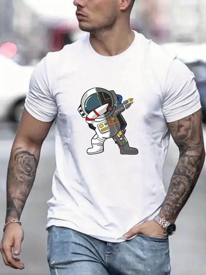 Astronaut Round Neck Graphic T-shirts, Causal Tees, Short Sleeves Comfortable Tops, Men\'s Summer Clothing