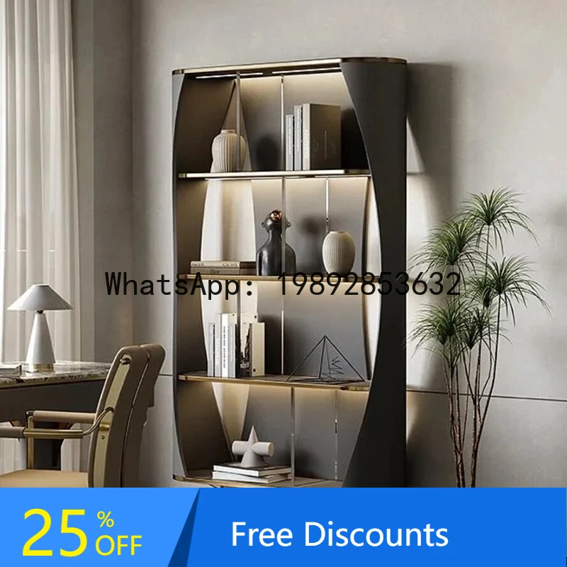 A1  Light Luxury Storage Rack Simple Modern Art Stainless Steel Bookshelf Floor Iron Office Bookcase