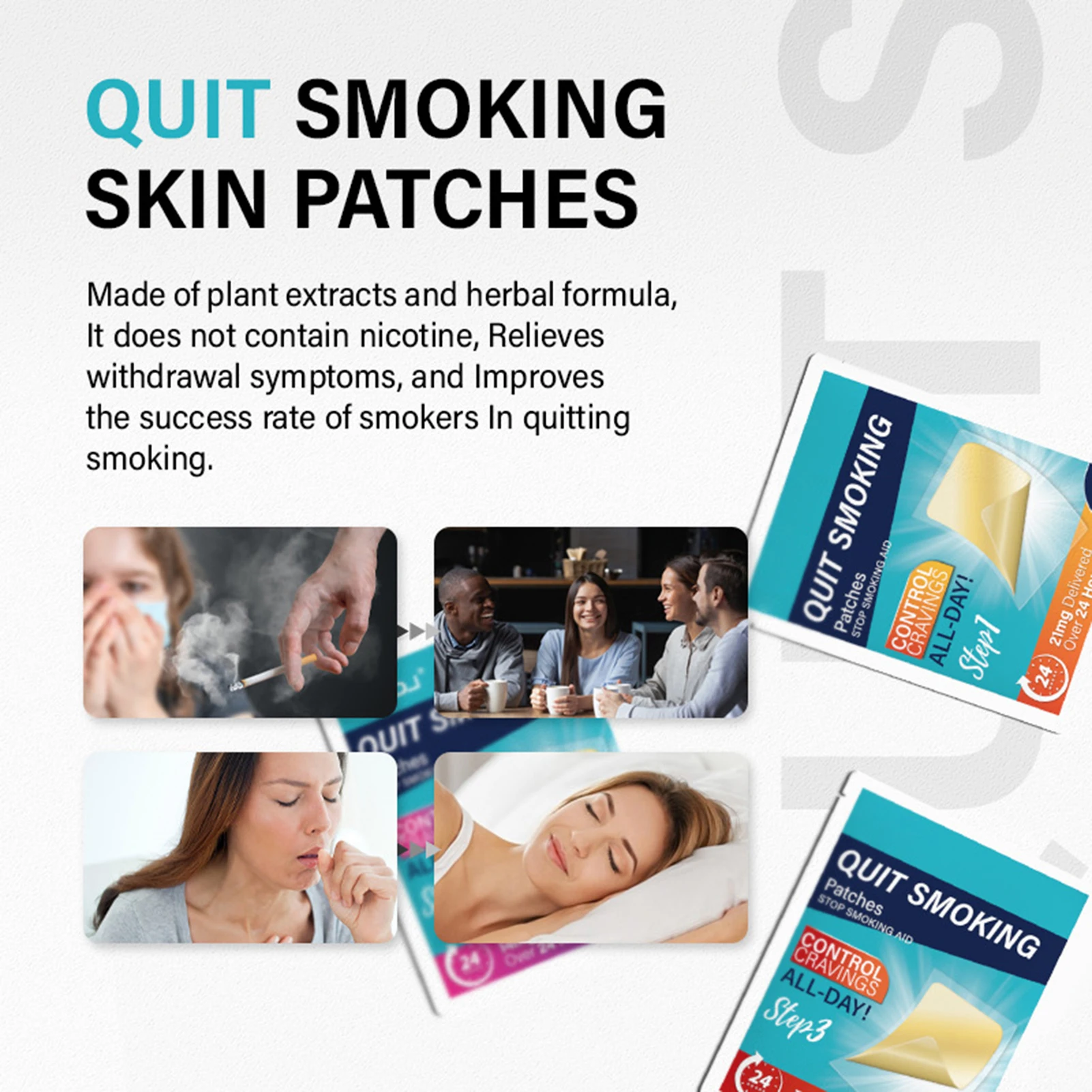 

30pcs Quit Smoking Patches Step 1 2 3 Stop Anti Smoking Sticker For One Month Nicotine Patch Health Aid For Smoking Cessation
