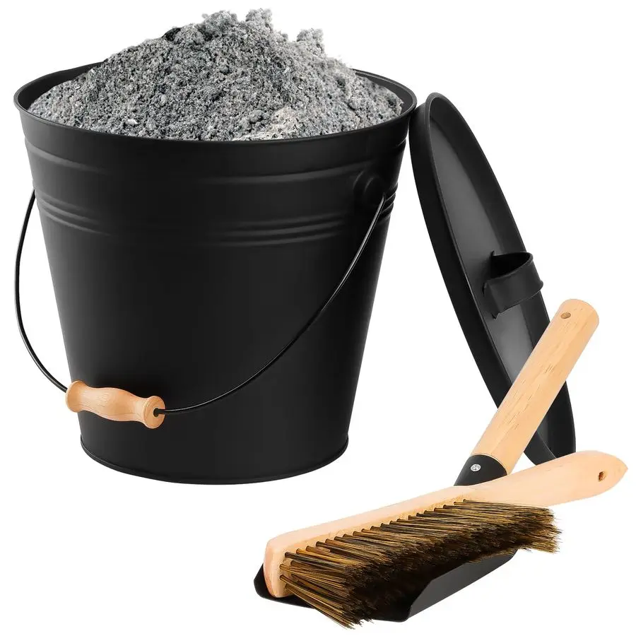 

3.5 Gallon Ash Bucket with Lid,Shovel,Broom and Screwdriver, Ash Can for Fireplace Fire Pits,Hearth,Wood Stoves,Fireplace Galvan