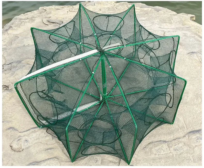 Fishing Net Mesh Folded Hexagon Octagon 8 Hole Hand Fishing Net Casting Nets Crayfish Shrimp Catcher Tank Trap Cage Mesh Tool