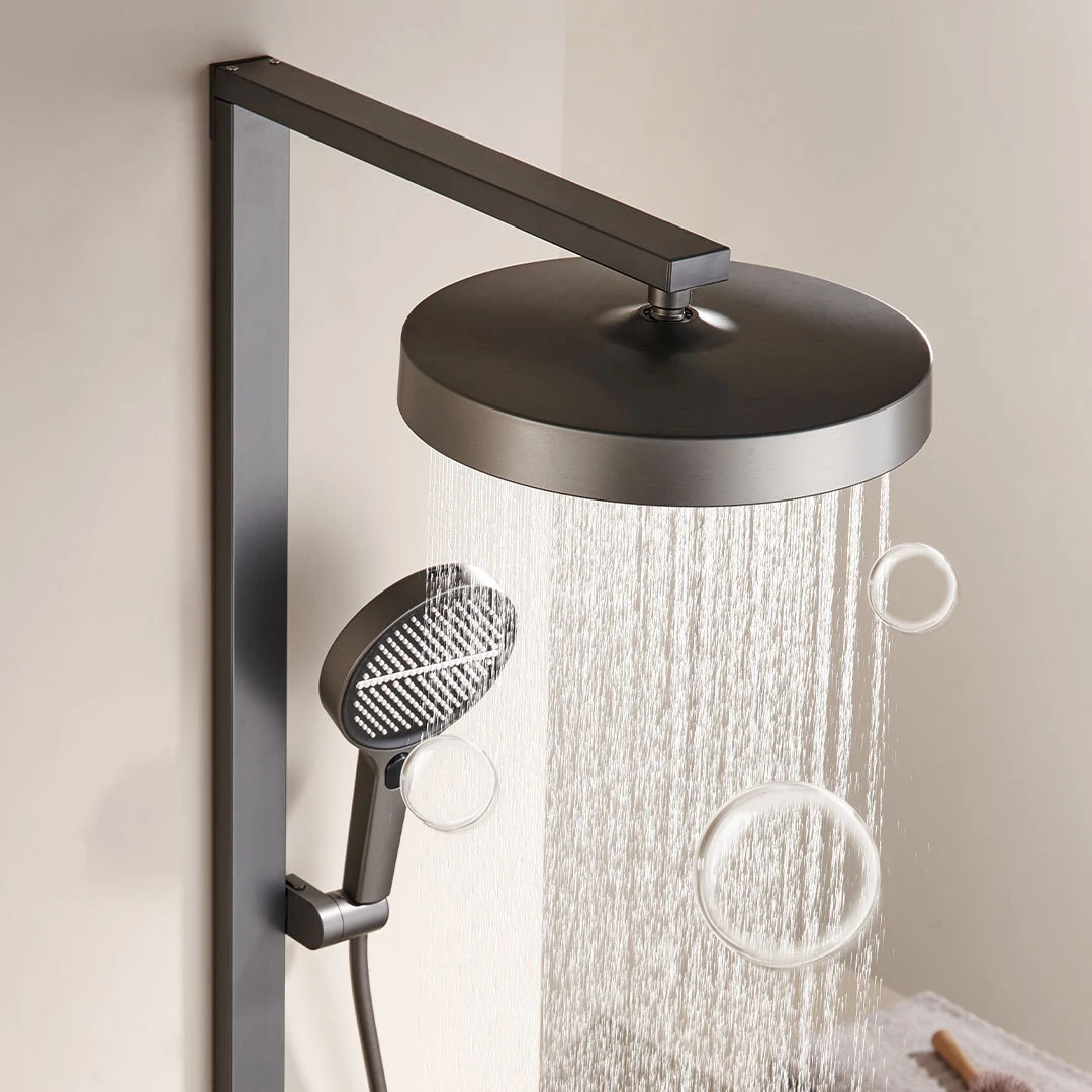 Set Pancuran Kamar Mandi Air Terjun Sistem Pancuran Kamar Mandi Panas Dingin Abu-abu Senducs 4 Fungsi Kepala Pancuran Curah Hujan Keran Kamar Mandi Kuningan