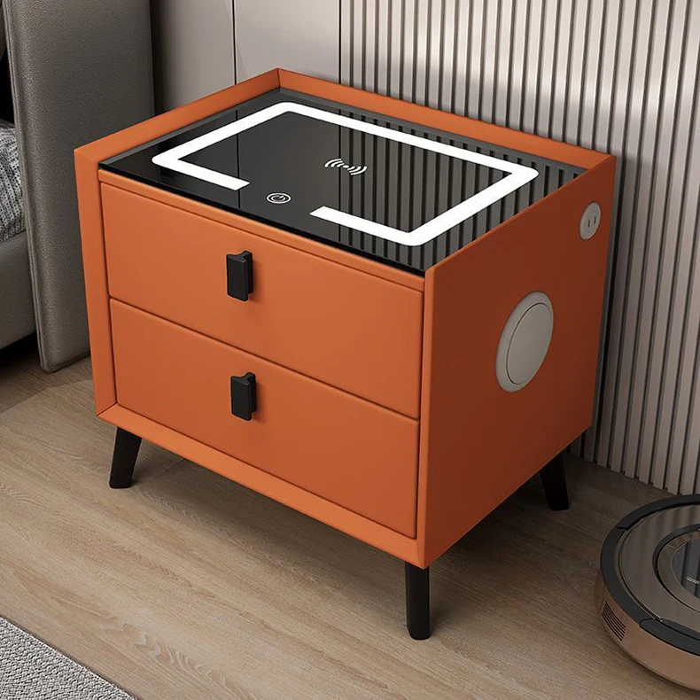 طاولة جانبية لغرفة النوم تعمل باللمس، تصميم ضوء LED، شحن ذكي، منضدة بجانب السرير، طاولة لاسلكية #5