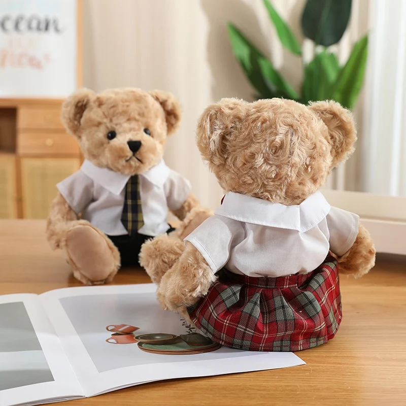 25cm Cute Cartoon Uniform Couple Bear Plush Toy Kawaii Suit Skirt Bear Stuffed Plush Animals Doll Pillow Birthday Gift For Kids