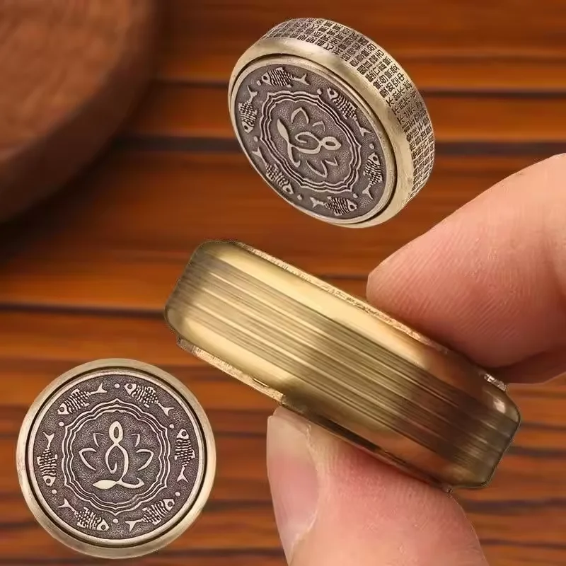Brass Heart Sutra Double Sided Spinning Buddha Fidget Spinner Adult Metal EDC Hand Toy ADHD Stress Relief Anxiety Desk Zen