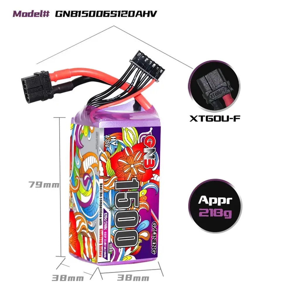 GNB 6S 1500mAh High-Discharge Lipo Battery 120C/240C for RC Helicopter Quadcopter FPV Racing Drone 22.8V XT60 Powered