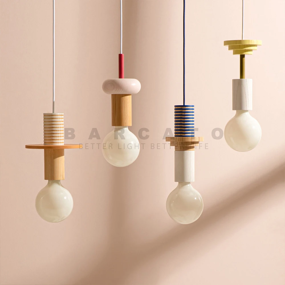 Nordic Modern LED Pendant Lights Building Block Chandeliers LED Baby Room Kids Bedroom Decor Chandelier Solid Wood Table Lamp 5w