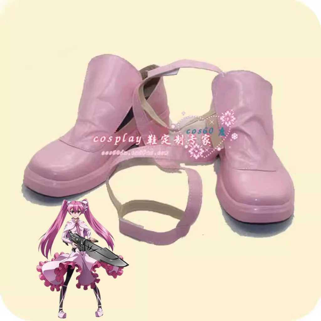 

JP Anime Akame Ga Kill Mine Cosplay Shoes Pink Handmade Faux Leather Costume Shoes Halloween Carnival Props