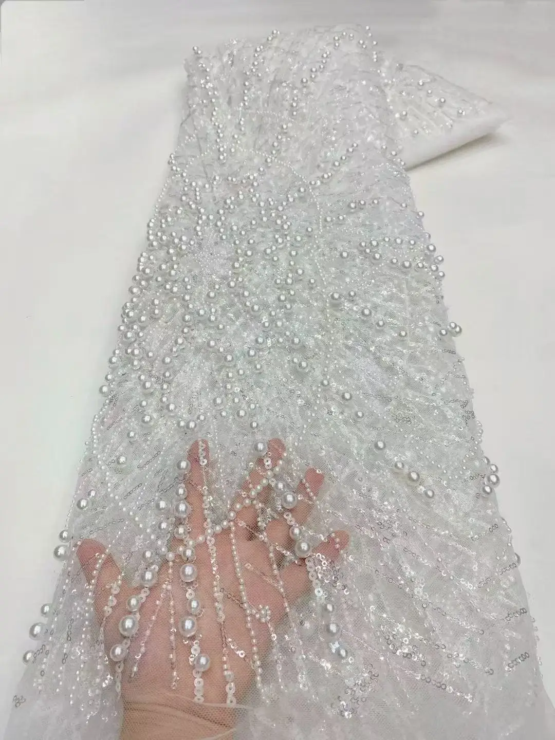 Luxury African Heavy Bead Lace Fabric 2026 High Quality Nigerian Sequins French Tulle Fabric Material For Wedding Party