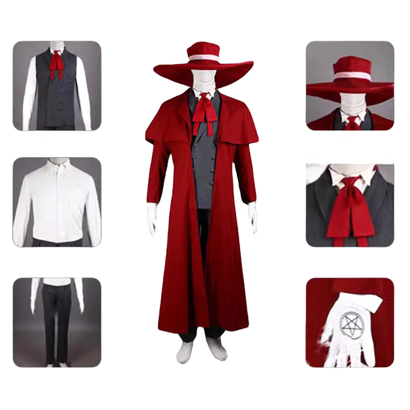 Anime Alucard Cosplay Kostüme Uniform lange Jacke T-Shirt Hosen männliche Uniform Kleidung Halloween Party Outfit europäische Größe