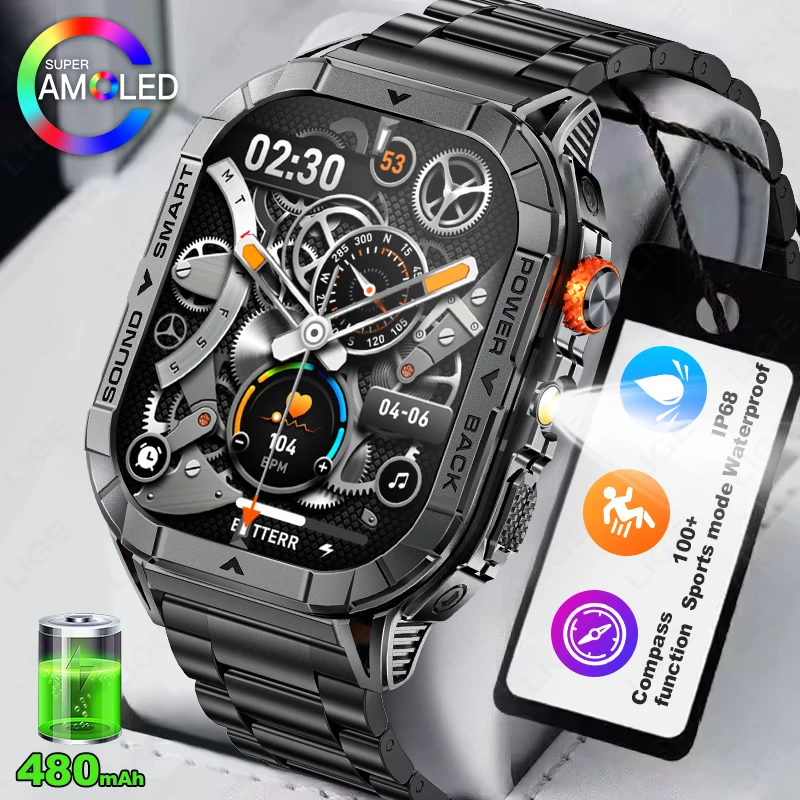 

LIGE New Military Smart Watch Men 2.13‘’ AMOLED Screen AI Voice Assistant Bluetooth Call Business Outdoor Sport Smartwatch 2025
