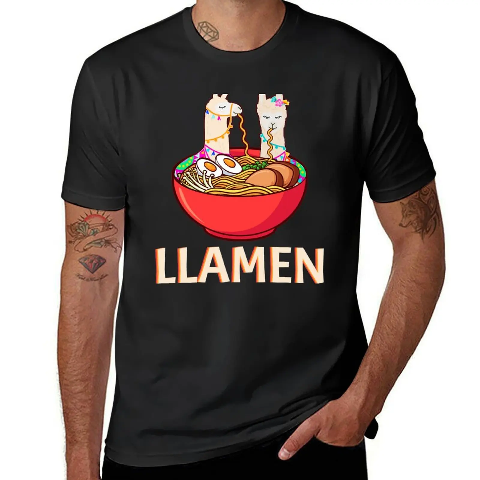 LLAMEN Funny ramen and llama lover, Japanese noodles T-Shirt customizeds summer clothes funnys plain white t shirts men