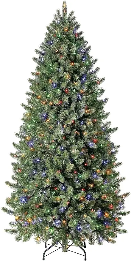 6.5 ft Pre-Lit Vermont Spruce Quick Set Artificial Christmas Tree, Remote-Controlled Color-Changing LED Lights