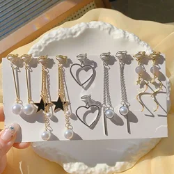 2023 Temperament Simple No Piercing Ear Clip Suitable for Sweet Girls Korean Long Earrings French Small Elegant Clip Earrings